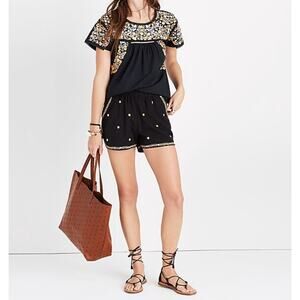 Madewell Embroidered Springtime Pull On Shorts Black Size Small